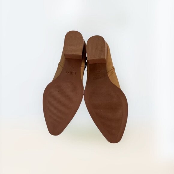 ZBY Womens Tan Western Ankle Boots With Double Buckle & Stacked Heel Size 9.5 - Picture 5 of 9